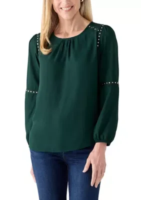 Bubble Sleeve Crepe Flowy Blouse