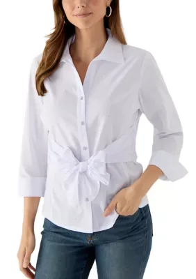 Tie Front Button Down Jeweled Top by Zac & Rachel