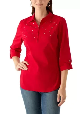 1/2 Zip Jeweled Top by Zac & Rachel