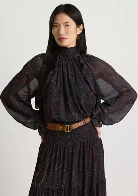Lauren Ralph Lauren Paisley Georgette Mock Neck Blouse by Ralph Lauren