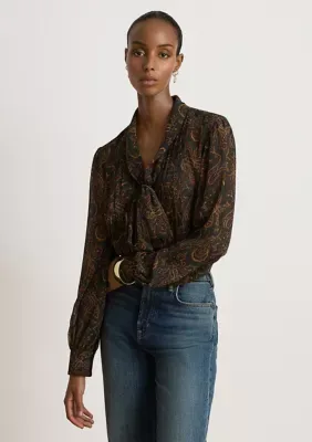 Lauren Ralph Lauren Petite Paisley Pintucked Tie-Neck Blouse by Ralph Lauren