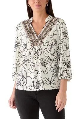 Printed V-Neck Blouse by Figueroa & Flower