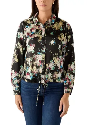 High Neck Long Sleeve Printed Button Down Blouse by Figueroa & Flower