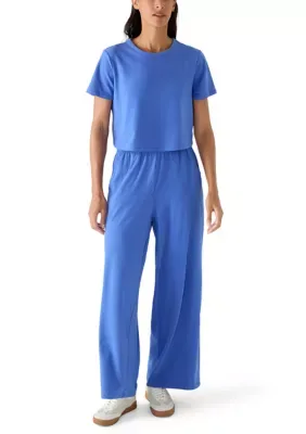 Short Sleeve Crew Neck Shirt and Wide Leg Pants Set