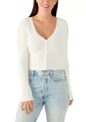 Lace V-Neck Bell Sleeve Button Front Cardigan by Derek Heart