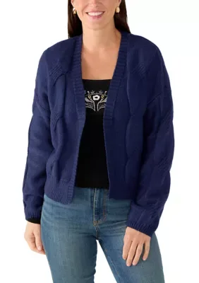 Open Front Cropped Cable Knit Cardigan
