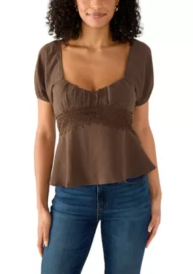 Short Puff Sleeve A-Line Top by Derek Heart