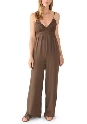 Bust Cup Wide Leg Jumpsuit with Lace Medallion Bodice