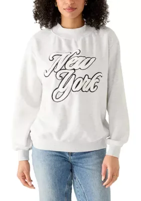 Oversized Fit Drop Shoulder Mock Neck Print Sweatshirt