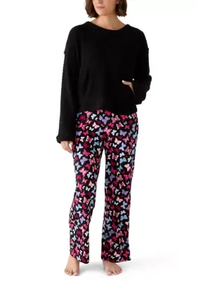 Solid Top and Printed Bottoms Pajama Set by HUE