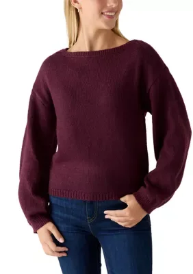 Boat Neck Balloon Sleeve Pullover Sweater by Derek Heart
