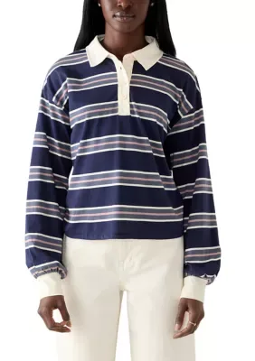 Long Sleeve Striped Polo Shirt by Kensie