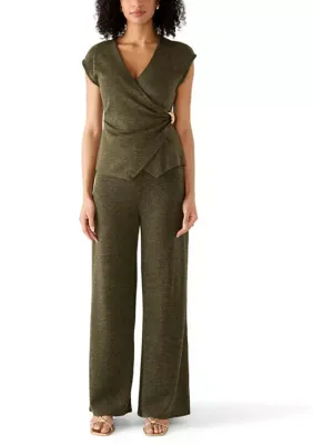 Short Sleeve Wrap Shirt with Hardware and Wide Leg Pants by Truth by Republic