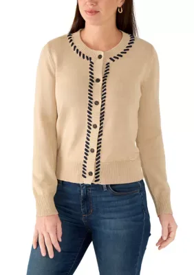 Button Down Cardigan with Striped Lining by Elie Tahari