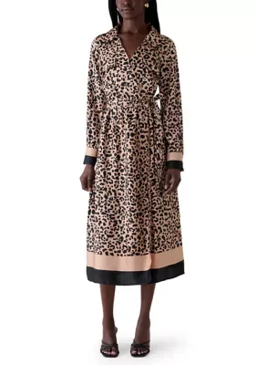 Long Sleeve Collar Print Dress