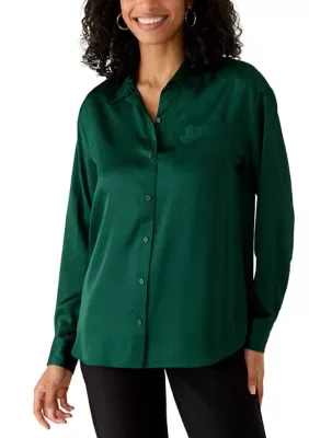 Long Sleeve Satin Boyfriend Shirt