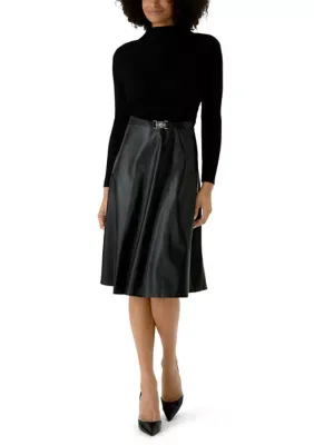 Sweater Dress with Faux Leather Skirt by Robbie Bee
