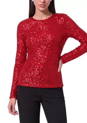 Long Sleeve Sequin Crew Neck T-Shirt