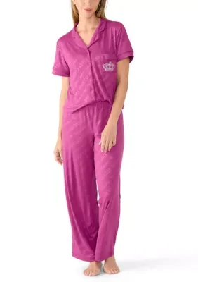 Notch Collar Short Sleeve Top & Pants Pajama Set by Juicy Couture