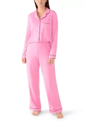 Notch Collar Long Sleeve Top & Pants Pajama Set