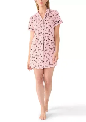 Notch Collar Short Sleeve Sleep Shirt by Juicy Couture