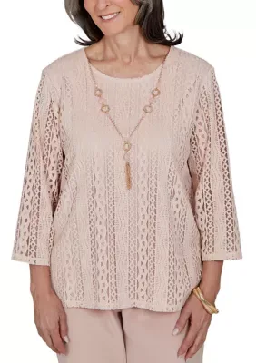 Luxe Be a Lady Vertical Crochet Texture Top by Alfred Dunner