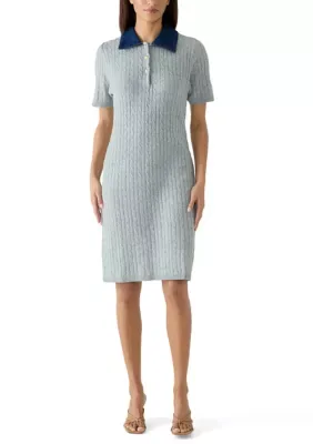 Short Sleeve Cable Knit Polo Sweater Dress by Nanette Lepore