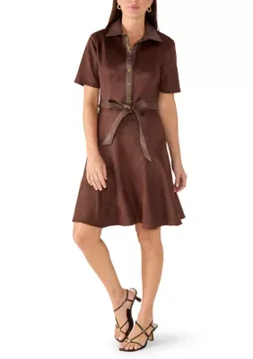 Suede Pleather Button Front Collar Dress by Nanette Lepore