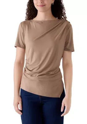 Crew Neck Gathered Front Blouse by Cyrus