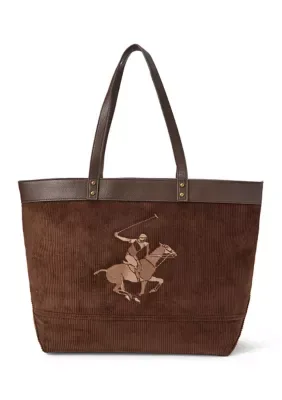 Corduroy Embroidery Logo Large Carryall Tote by Beverly Hills Polo Club