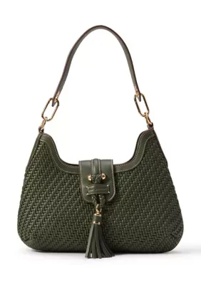 Tassel Tab Woven Hobo Bag
