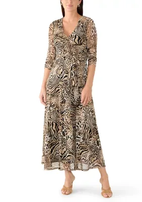 Golden Touch 3/4 Ruched Sleeve Faux Wrap A-Line Maxi Dress by Harlow & Rose