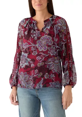 Long Sleeve Woven Top with Split Neck by Zac & Rachel