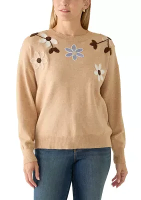 Floral Crew Neck Sweater by Nicole Miller