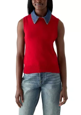 Sweater Vest with Removable Denim Collar by Velvet Heart
