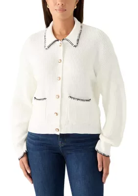 Collared Novelty Polo Cardigan by Velvet Heart
