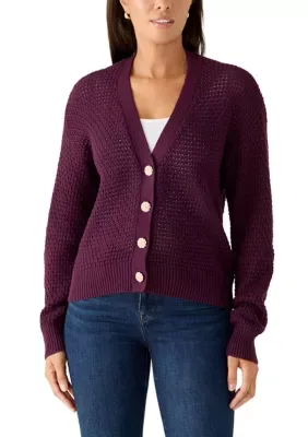 Cable Knit Cardigan with Novelty Button Closure by Velvet Heart