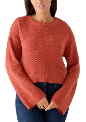 Cropped Popover Sweater with One-Shoulder Button Detail by Velvet Heart