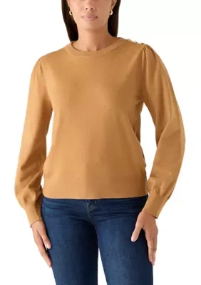 Crew Neck Sweater with Gold Button Shoulder Detail by Velvet Heart