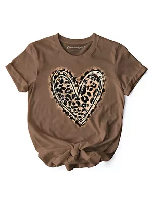 Leopard Heart Valentine T-Shirt, Watercolor Love Tee