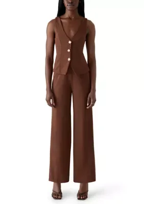 Deep V-Neck Two Button Wide Leg Jumpsuit by Derek Heart