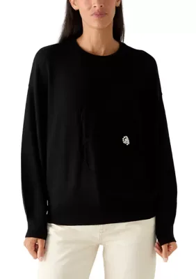 Long Sleeve Crew Neck with Flower Pullover by Zac & Rachel