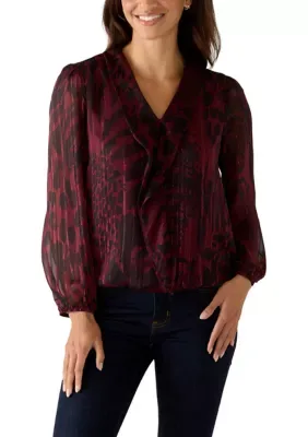 V-Neck Bow Tie Blouse