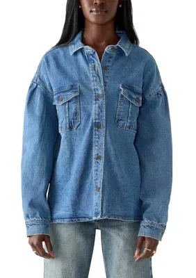 Penelope Denim Puff Sleeve Top by French Connection