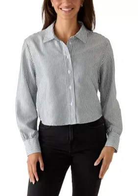 Long Sleeve Boxy Crop Button Up Top by Velvet Heart