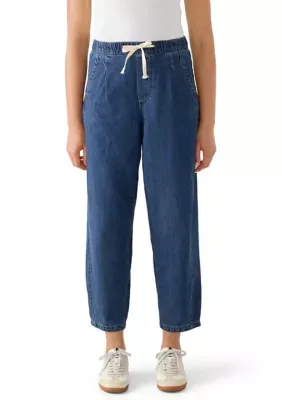 Elastic Drawstring Barrel Jeans with Side Seam and Welted Back Pockets by Velvet Heart