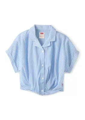 Short Cuffed Dolman Sleeve Twist Button-Up Top by Levi's