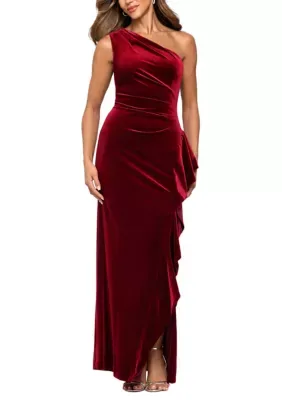 Long Stretch Velvet One Shoulder Ruffle by Xscape