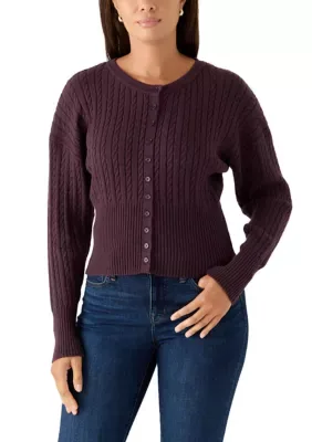 Crew Neck Cable Knit Button Up Sweater Cardigan by Riley & Rae