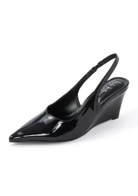 Naron Patent Pointed Toe Wedge Slingback Heels by Nicole Miller